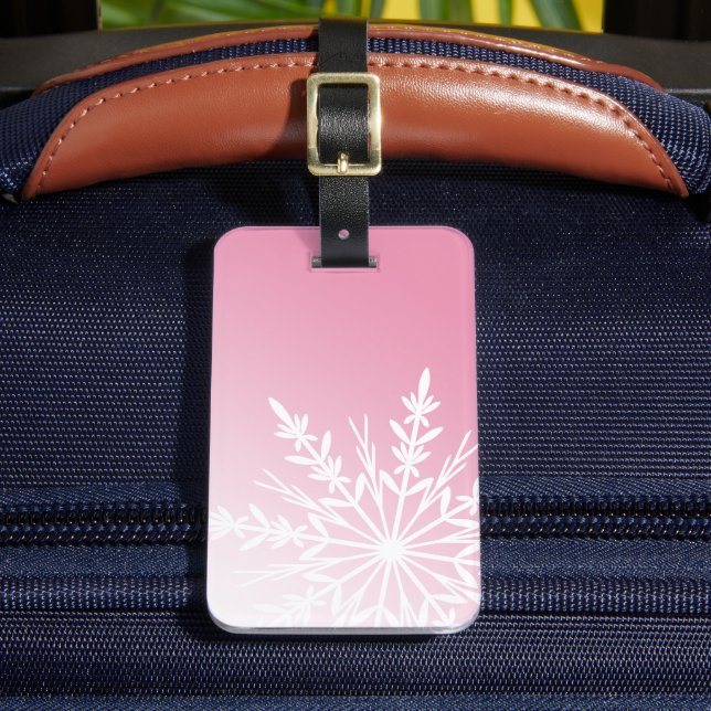 White Snowflake on Pink Luggage Tag (Front Insitu 2)