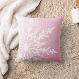 White Snowflake on Pink Throw Pillow