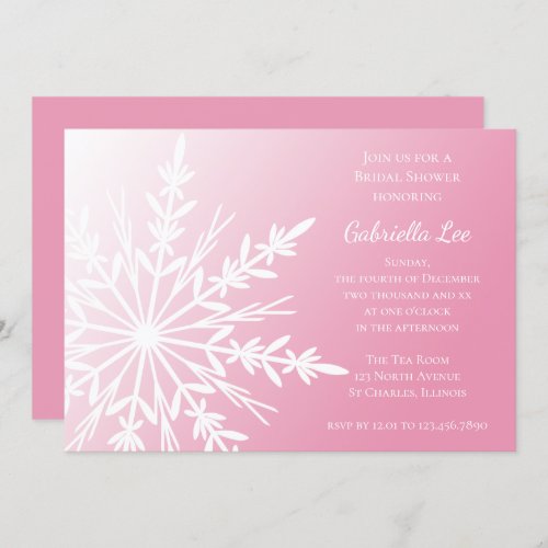 White Snowflake on Pink Winter Bridal Shower Invitation