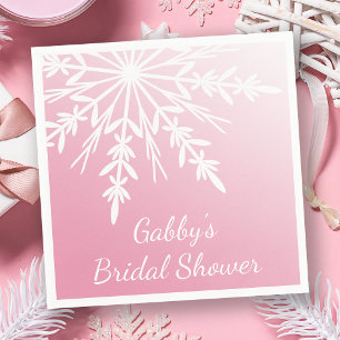 White Snowflake on Pink Winter Bridal Shower Napkins