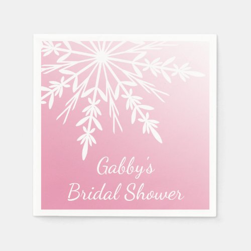 White Snowflake on Pink Winter Bridal Shower Napkins