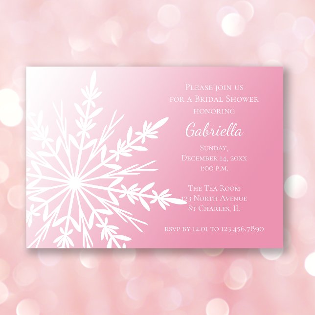 White Snowflake on Pink Winter Bridal Shower RSVP Card (Creator Uploaded)
