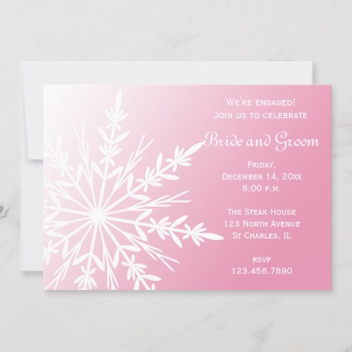 White Snowflake on Pink Winter Engagement Party Invitation