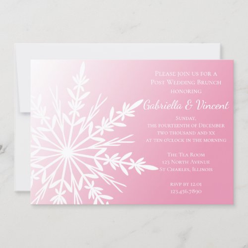 White Snowflake on Pink Winter Post Wedding Brunch Invitation