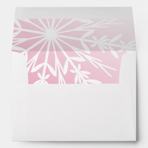 White Snowflake on Pink Winter Wedding Envelope
