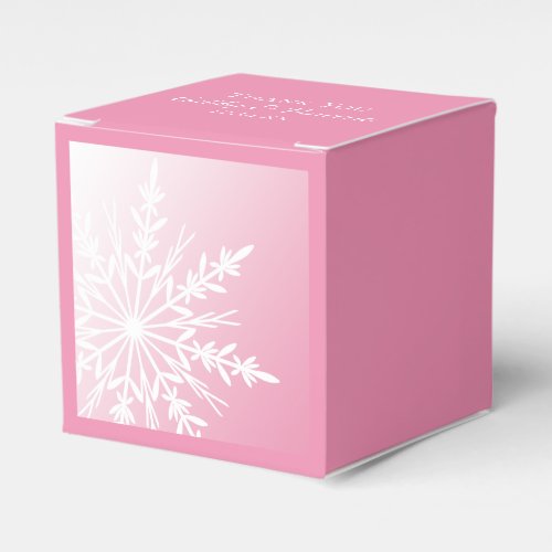 White Snowflake on Pink Winter Wedding Favor Boxes