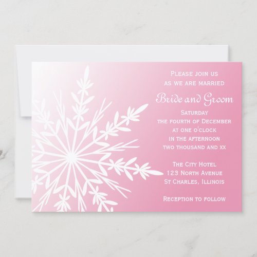 White Snowflake on Pink Winter Wedding Invitation