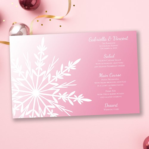 White Snowflake on Pink Winter Wedding Menu