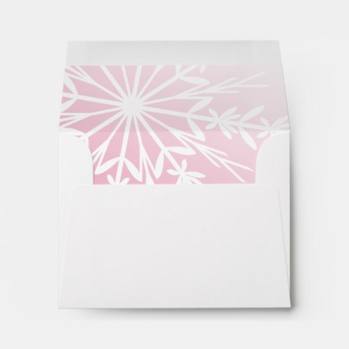 White Snowflake on Pink Winter Wedding RSVP Envelope