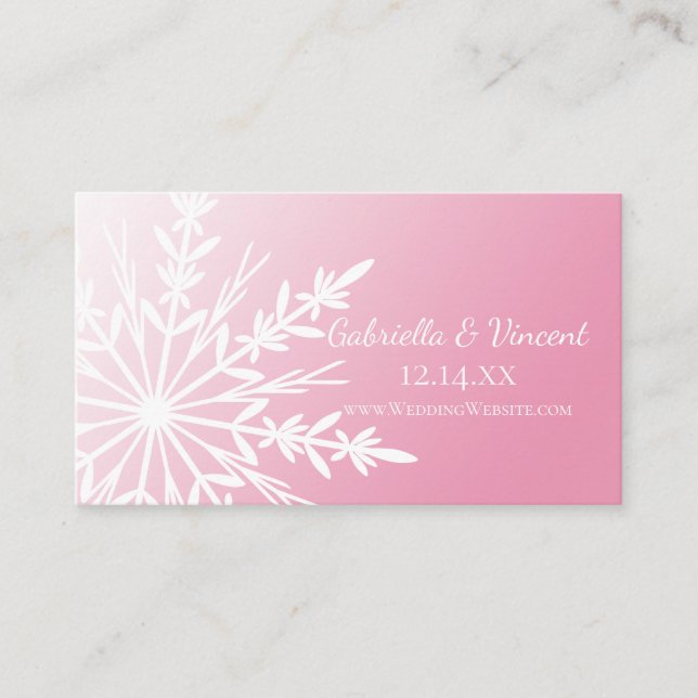 White Snowflake on Pink Winter Wedding Website Enclosure Card (Front)