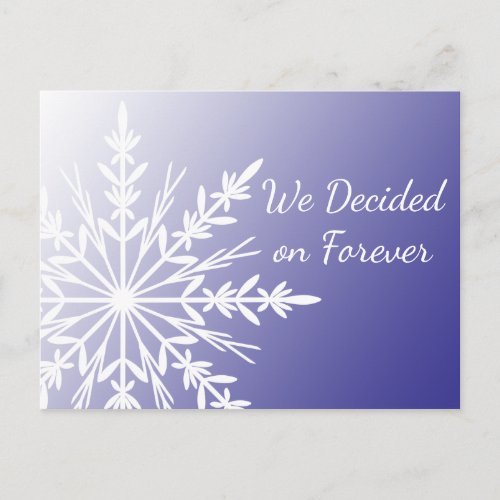 White Snowflake on Purple Winter Save the Date Announcement Postcard