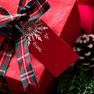 White Snowflake on Red Christmas Holiday Gift Tags