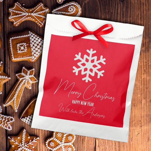 White Snowflake on Red Holiday Christmas New Year Favor Bag