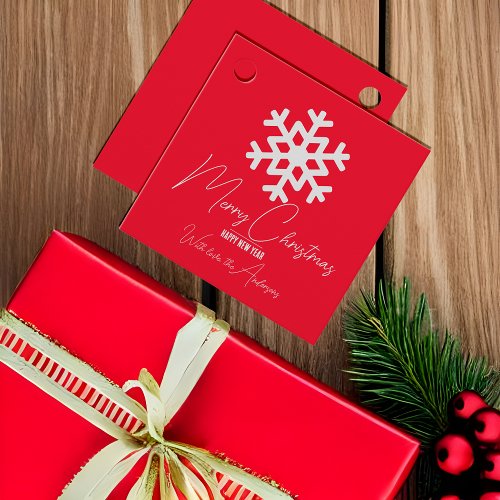 White Snowflake On Red Holiday Christmas New Year Favor Tags
