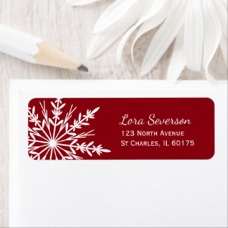 White Snowflake on Red Holiday Return Address Label