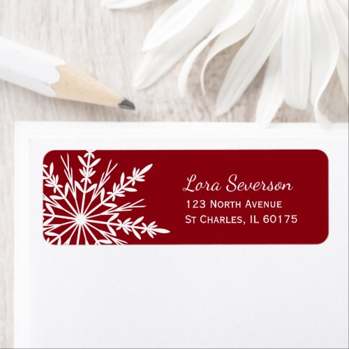 White Snowflake on Red Holiday Return Address Label