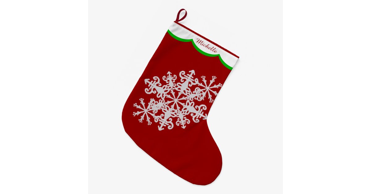 white snowflake on red personalized large christmas white snowflake on red personalized large christmas