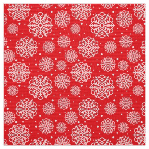 White snowflake on red with fish scales pattern fabric