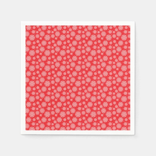White snowflake on red with fish scales pattern napkins (Front)