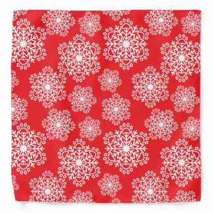 White Snowflake on red with paw print pattern Bandana