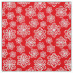 White Snowflake on red with paw print pattern Fabric