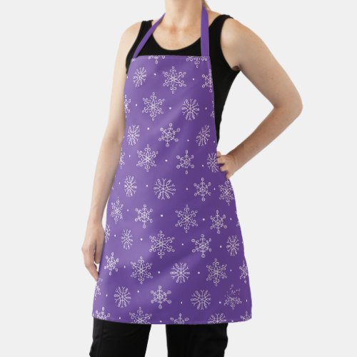 White Snowflake on Royal Purple Pattern Apron