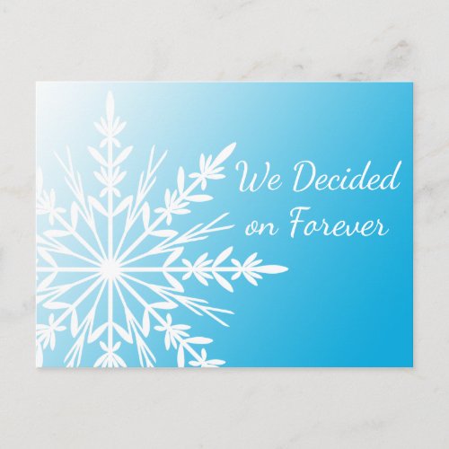 White Snowflake on Teal Blue Winter Save the Date Announcement Postcard