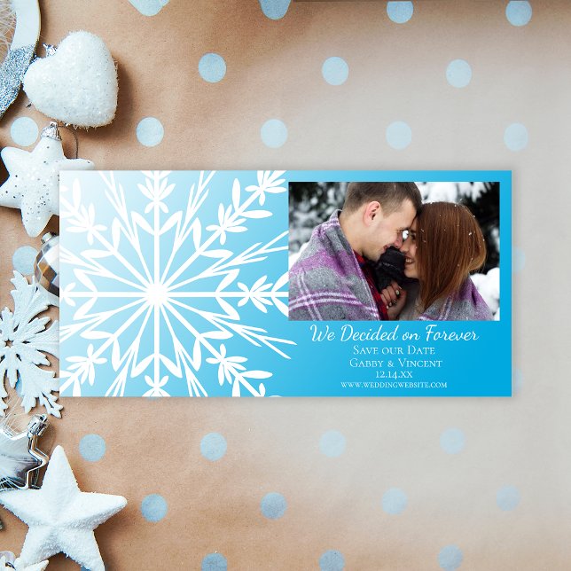 White Snowflake on Teal Blue Winter Wedding Save The Date (Creator Uploaded)
