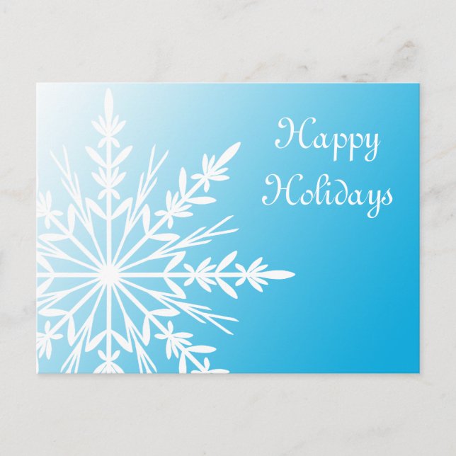 White Snowflake on Teal Business Happy Holidays Holiday Postcard (Front)