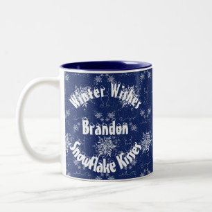 White Snowflake on Traditional Blue Mug