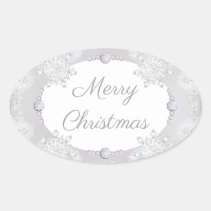 White snowflake oval sticker