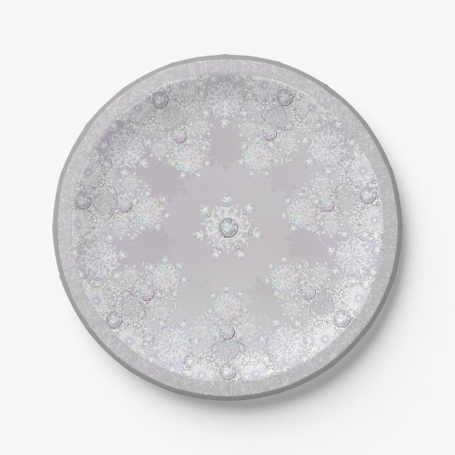 White snowflake paper plates (Front)