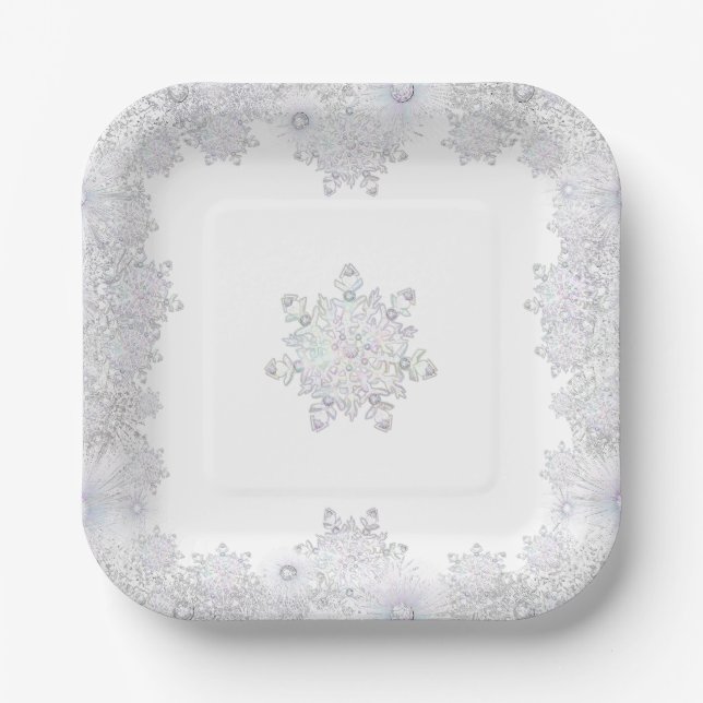 White snowflake paper plates (Front)