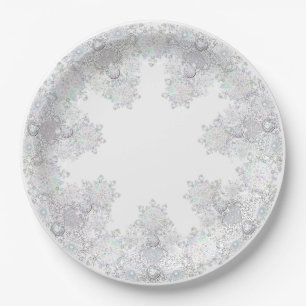 White snowflake paper plates