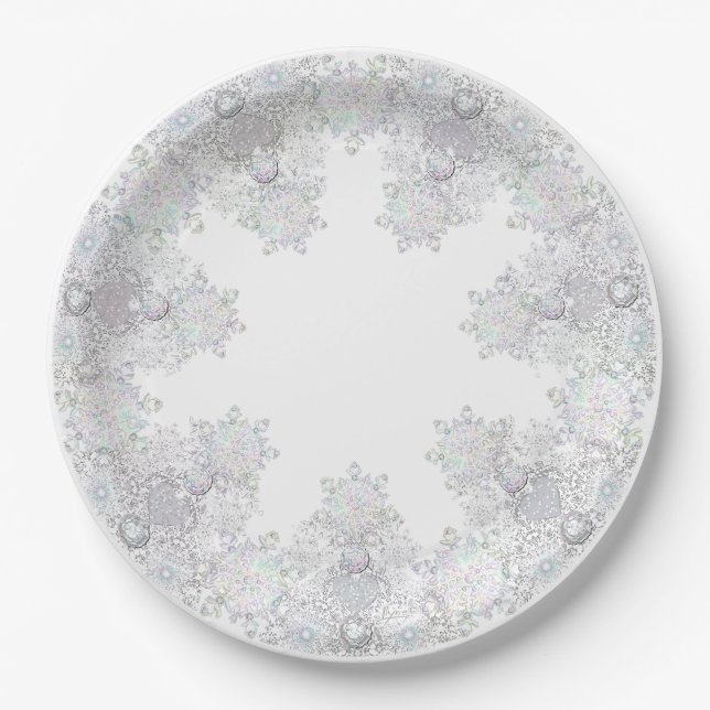 White snowflake paper plates (Front)