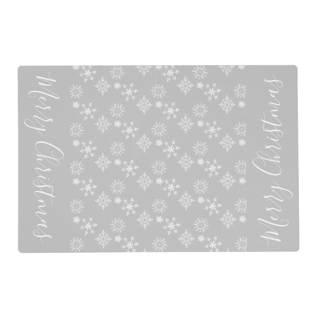 White Snowflake Pattern on Gray Placemat (Front)