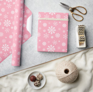 White Snowflake Pattern On Pink Background Color Wrapping Paper