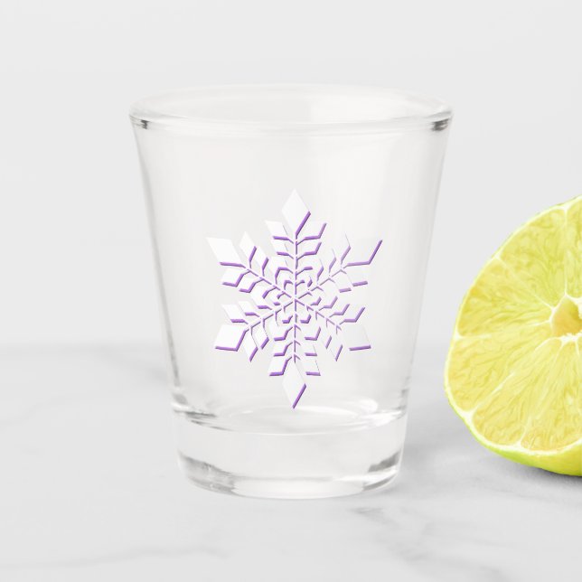 White Snowflake-shadowed in red-violet Shot Glass (Front)