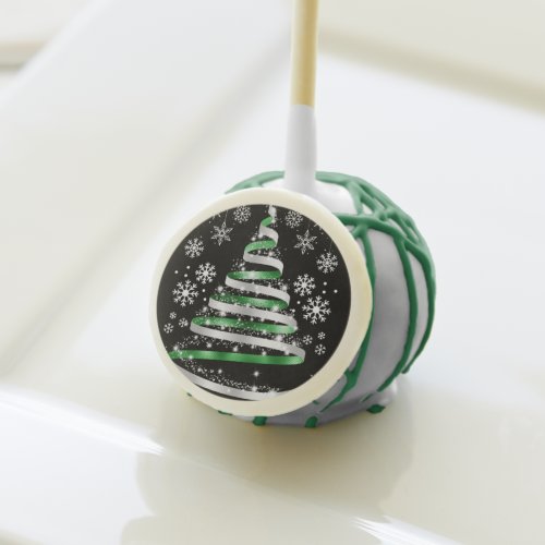 White Snowflake Silver Green Ribbon Christmas Tree Cake Pops