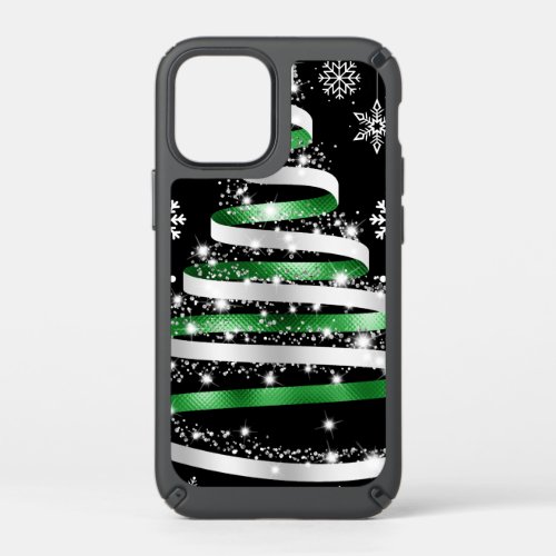 White Snowflake Silver Green Ribbon Christmas Tree Speck iPhone 12 Mini Case