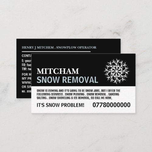 White Snowflake Snow Removal Company Advertising Business Card