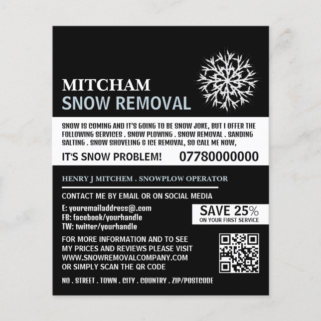 White Snowflake, Snow Removal Company Advertising Flyer (Front)