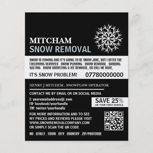 White Snowflake Snow Removal Company Advertising Flyer
