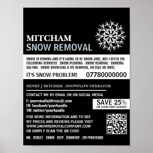 White Snowflake Snow Removal Company Advertising Poster
