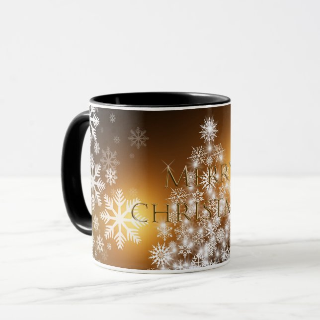 White Snowflake Tree Gold Christmas Holiday Mug (Front Left)