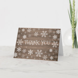 White Snowflake Winter Rustic Wood Thank You Card