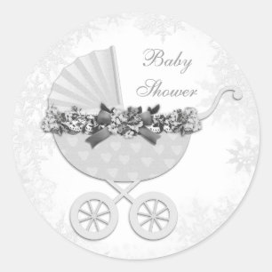 White Snowflake Winter Wonderland Baby Shower Classic Round Sticker