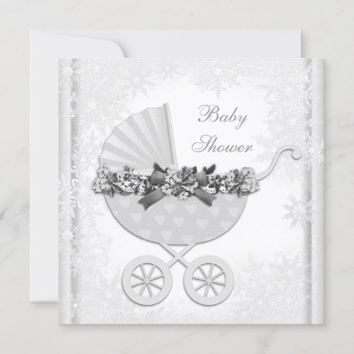 White Snowflake Winter Wonderland Baby Shower Invites