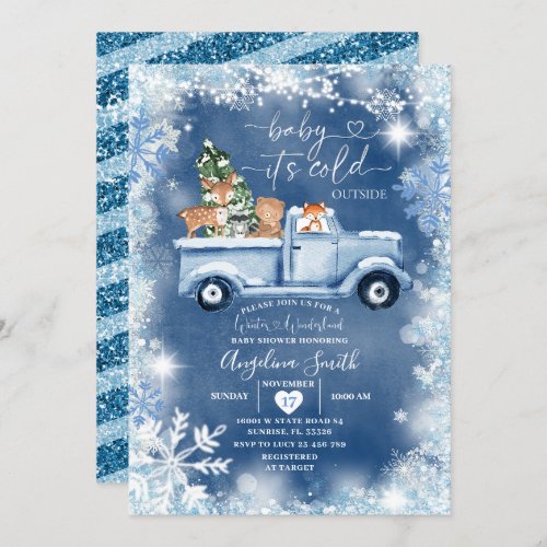  White Snowflake Woodland Animal Baby Shower Invitation