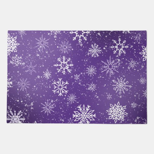 White Snowflakes Amethyst Purple Doormat